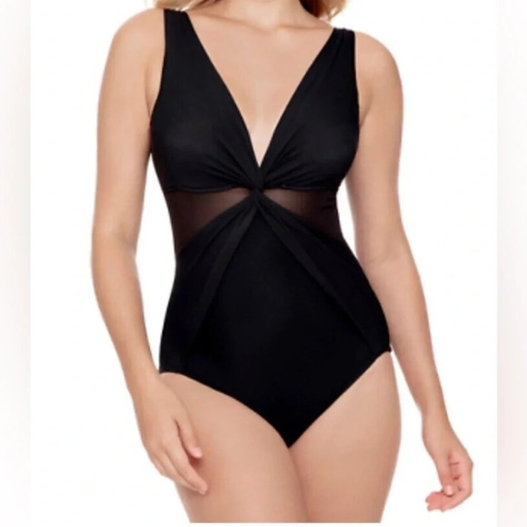 Miraclesuit Twist Front Mesh Panel Tummy Control One Piece Swimsuit Size 18 - Picture 1 of 9